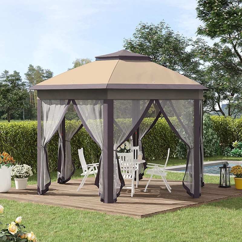 13 \\ 'x 13 \\' Pop-up Gazebo Hexagonal Cauvre avec 6 filet à mailles à glissière, tente d'événement de toit à 2niveaux avec cadre en acier fort