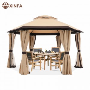 10 \\\\ \'x10 \\\\\' Gazebos pour patios Gazebo hexagonal extérieur avec des rideaux de filet et d\'intimité