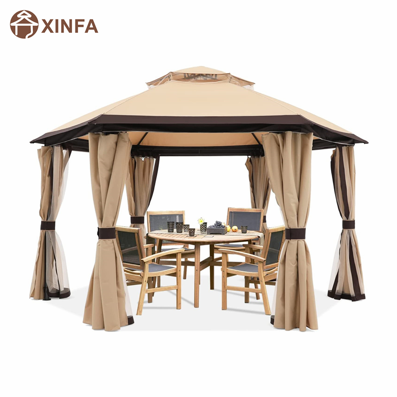 10 \\ 'x10 \\' Gazebos pour patios Gazebo hexagonal extérieur avec des rideaux de filet et d'intimité