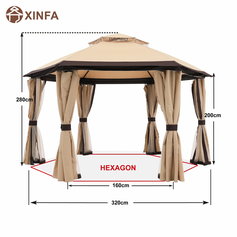 10 \\ 'x10 \\' Gazebos pour patios Gazebo hexagonal extérieur avec des rideaux de filet et d'intimité