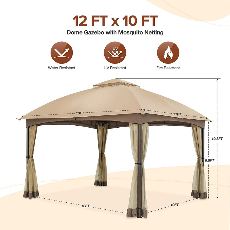 10x 12 Gazebo de dôme de patio w/mosquitonet, haut de gamme à deuxniveaux pour la pelouse du jardin d'arrière-cour