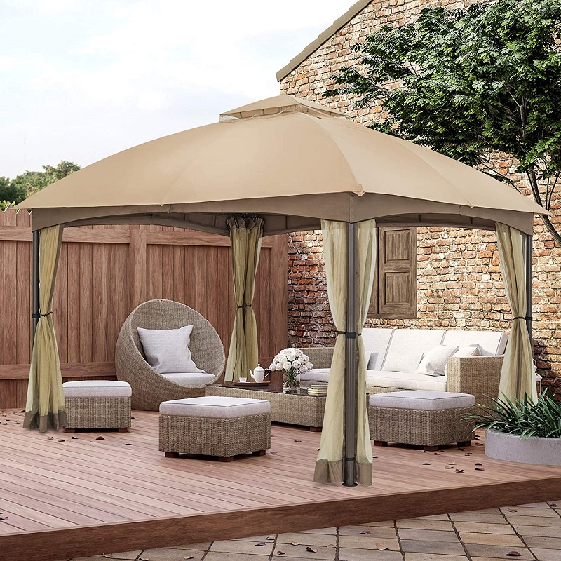 10x 12 Gazebo de dôme de patio w/mosquitonet, haut de gamme à deuxniveaux pour la pelouse du jardin d'arrière-cour