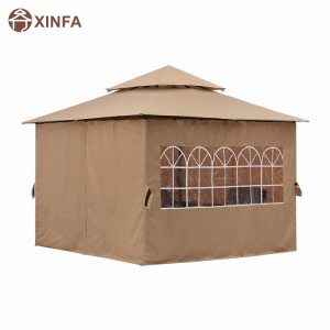 10’x10 ”Gazebo extérieur pour patio avec parois latérales de la fenêtre de l\'église, marron