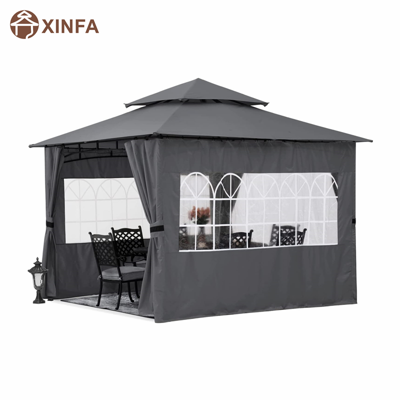 10’x10 ”Gazebo extérieur pour patio avec parois latérales de la fenêtre de l'église, gris