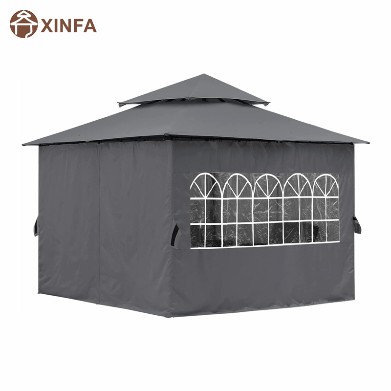 10’x10 ”Gazebo extérieur pour patio avec parois latérales de la fenêtre de l'église, gris