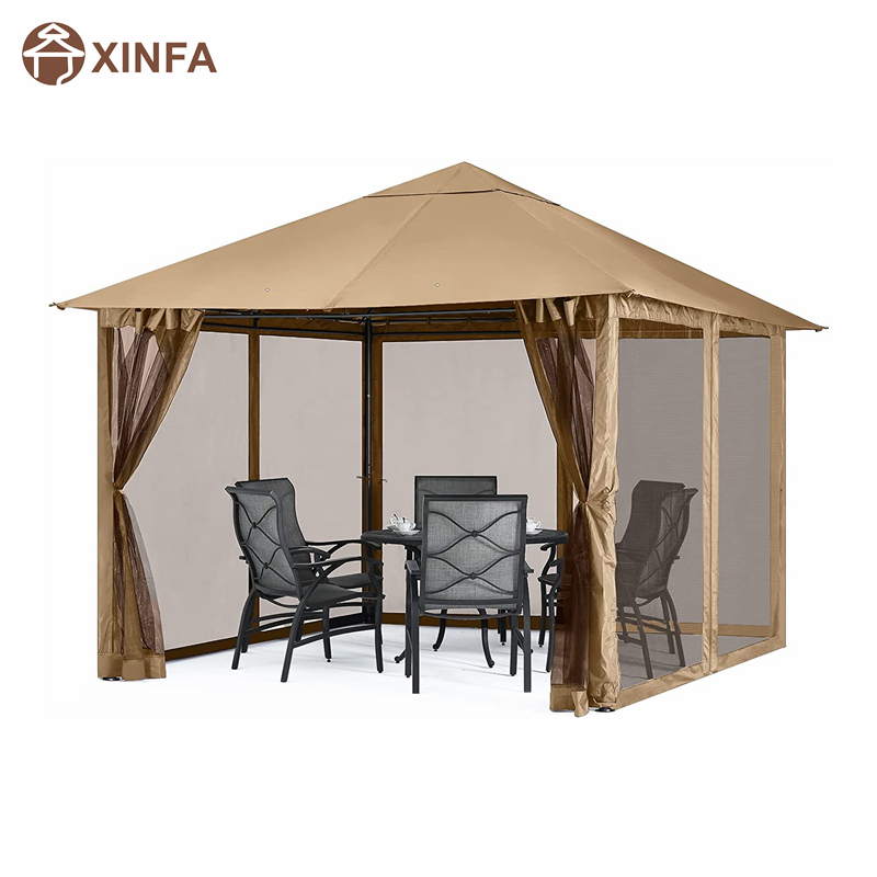 10x 10 pieds à gaze de patio extérieur avec filet de moustique pour pelouse, jardin, arrière-cour, marron