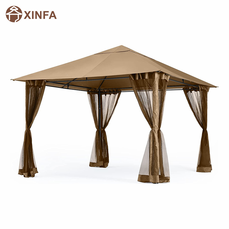 10x 10 pieds à gaze de patio extérieur avec filet de moustique pour pelouse, jardin, arrière-cour, marron