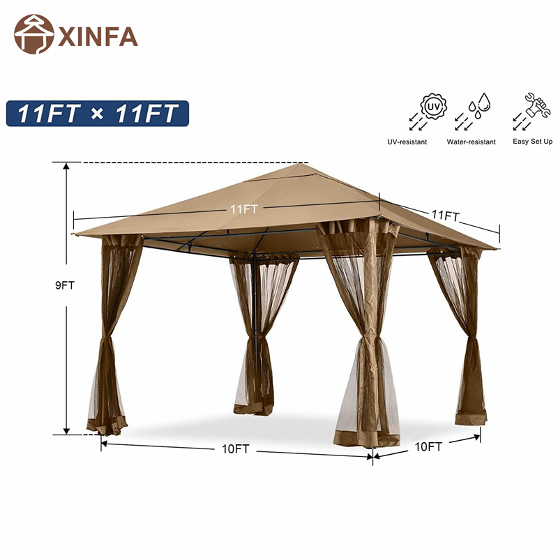 10x 10 pieds à gaze de patio extérieur avec filet de moustique pour pelouse, jardin, arrière-cour, marron