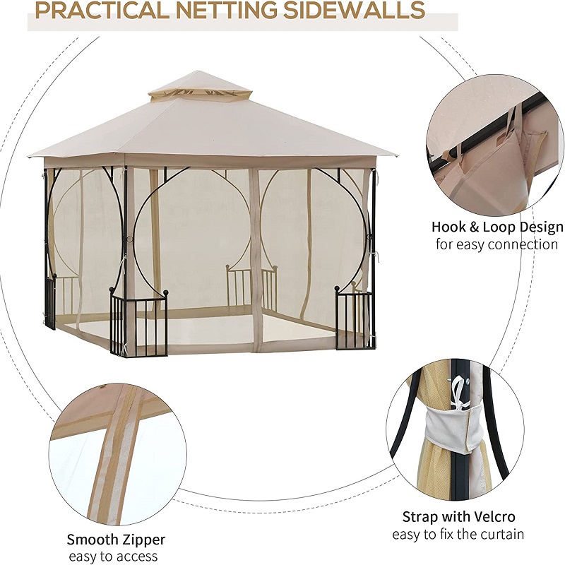 10 \\ 'x 10 \\' Steel Outdoor Garden Gazebo auvent avec murs de filet en filet et un toit résistant aux rayons UV