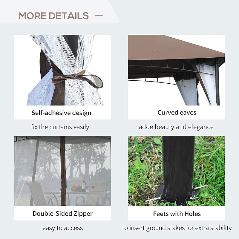 10 \\ 'x 10 \\' Tente de canopée à gaze patio extérieur avec parois latérales en filet, auvent à 2niveaux pour la cour, café