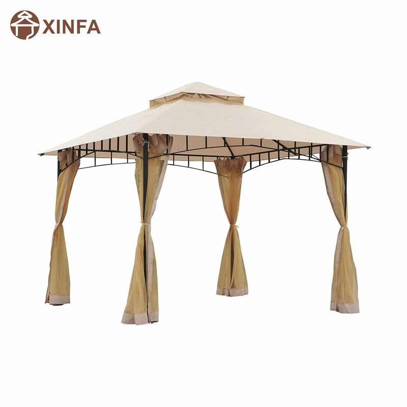 10 \\ 'x 10 \\' Tente de canopée à gaze patio extérieur avec parois latérales en filet, auvent à 2niveaux pour arrière-cour, beige