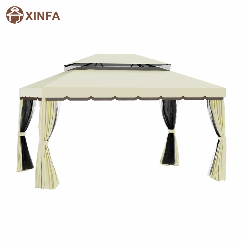 10 \\ 'x 13 \\' Gazebo à gazebo double toit extérieur au gazon abri avec filet&rideaux, jaune clair