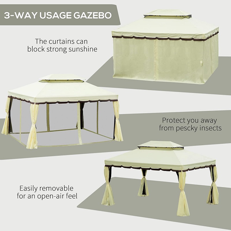 10 \\ 'x 13 \\' Gazebo à gazebo double toit extérieur au gazon abri avec filet&rideaux, jaune clair