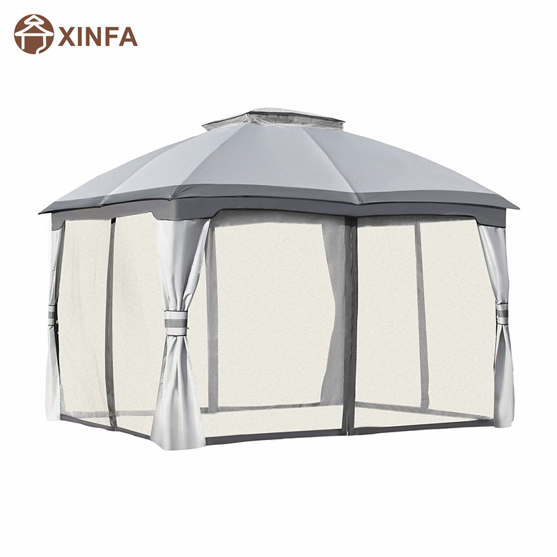 10 \\ 'x 12 \\' Gazebo extérieur Patio Gazebo Canopy Shelter W/double Vented Roof, Mesh Sidear à glissière, gris