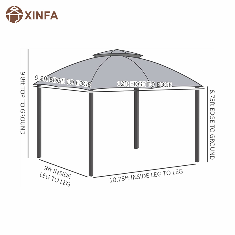 10 \\ 'x 12 \\' Gazebo extérieur Patio Gazebo Canopy Shelter W/double Vented Roof, Mesh Sidear à glissière, gris