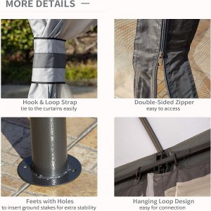 10 \\\\ \'x 12 \\\\\' Gazebo extérieur Patio Gazebo Canopy Shelter W/double Vented Roof, Mesh Sidear à glissière, gris
