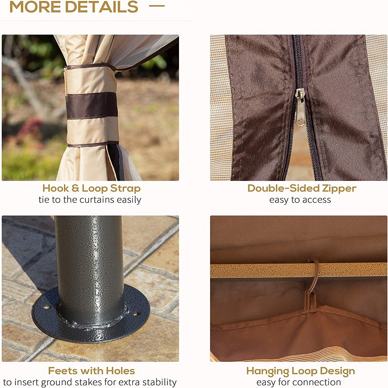 12 \\ 'x 10 \\' Tente de canopée de gaze extérieure à 2niveaux deniveau pour patio avec parois de maille à fermeture éclair, beige beige