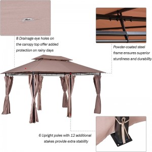10 \\\\ \'x 13 \\\\\' Gazebo de pergola molle extérieur avec rideaux, gazebo à cadre en acier à 2niveaux pour patio, Khaki