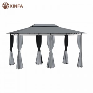 10 \\\\ \'x 13 \\\\\' Gazebo à cadre en acier à 2niveaux pour patio Gazébo à hautniveau pergola extérieure avec rideaux, gris de sauge