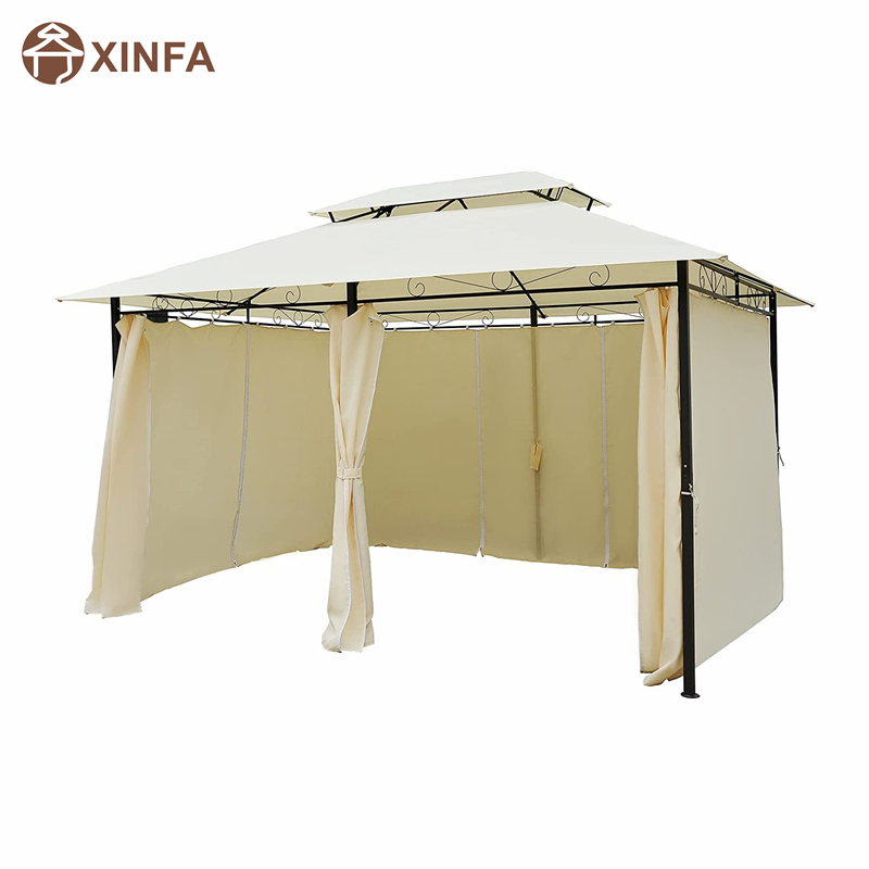 10 \\ 'x 13 \\' Pergola de gazebo molle extérieur avec rideaux, gazebo à cadre en acier à 2niveaux blanc crème pour patio