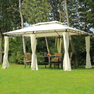 10 \\\\ \'x 13 \\\\\' Pergola de gazebo molle extérieur avec rideaux, gazebo à cadre en acier à 2niveaux blanc crème pour patio