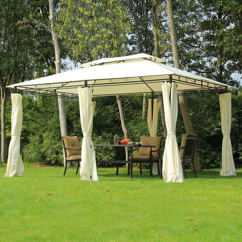 10 \\ 'x 13 \\' Pergola de gazebo molle extérieur avec rideaux, gazebo à cadre en acier à 2niveaux blanc crème pour patio