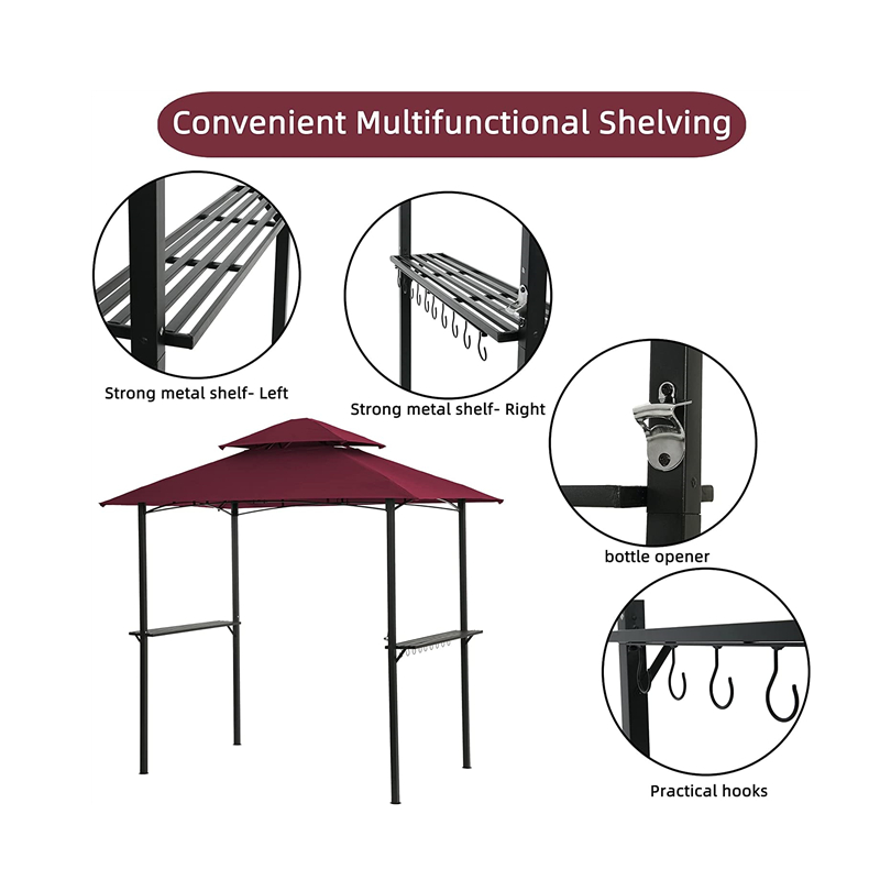 8 \\ 'x 5 \\' Gazebo à canopée GARILL BAGNEBO Patio extérieur Barbeco Shelter avec cadre en acier robuste, rouge
