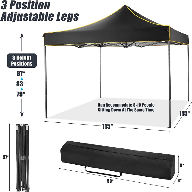 10x 10 tente pop-up Tente commerciale Commercial Gazebo Tent à canopée imperméable pour les fêtes Campingnoir