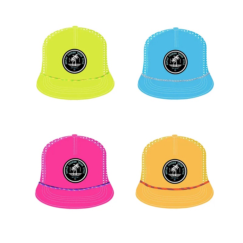 Logo en caoutchouc PVC à 5 panneaux personnalisé Logo Corde de luxe Snapback Cap Hip Hop Flat Brim Gorras Laser Trou coupé Perfoated Hat