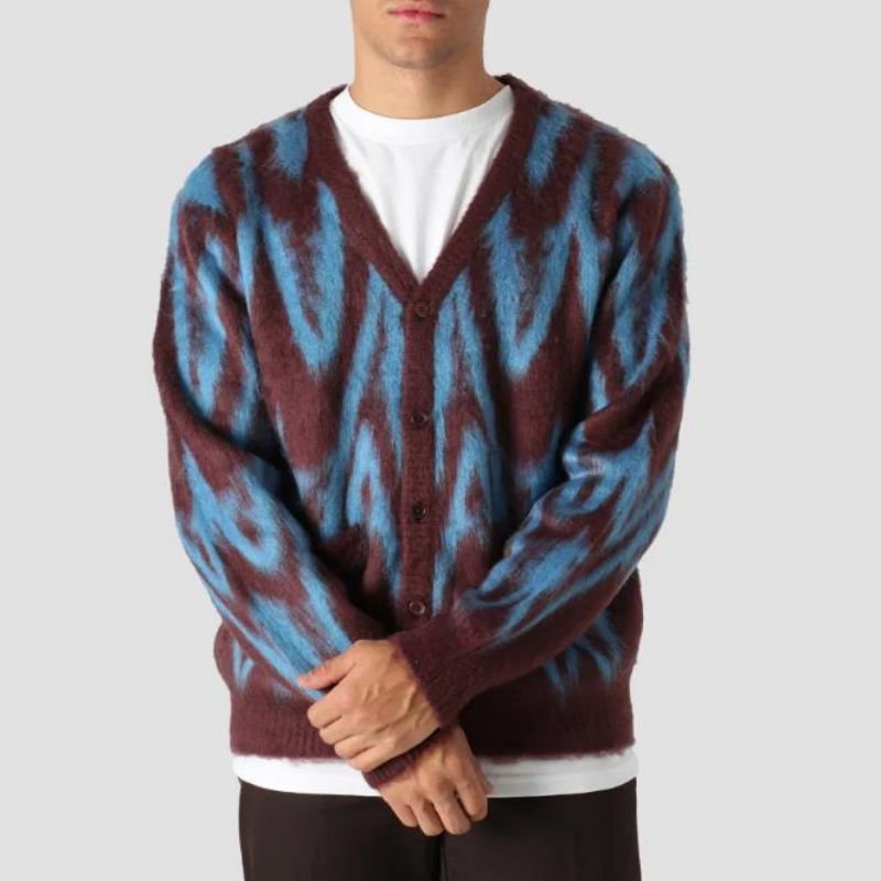 Modèle personnalisé de haute qualité tricoté Jacquard Design Men's Cardigan Pull