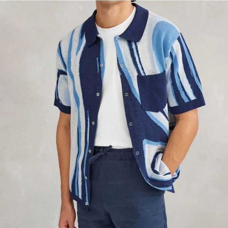 Poche de poche avant personnalisée Shirt Shirt Marble Jacquard Knited Knitwear Men Pullover Pullat