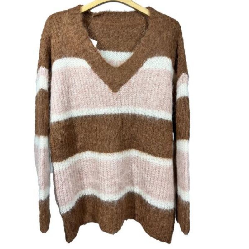 Sweater de traits de tricots Mohair Stripe de Mohair Women