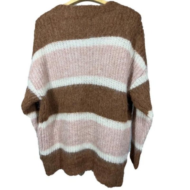Sweater de traits de tricots Mohair Stripe de Mohair Women