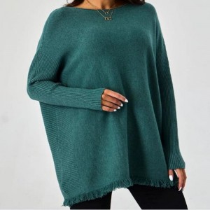Pullover à manches côte vers l\'ourlet cru fashion femmes pulls