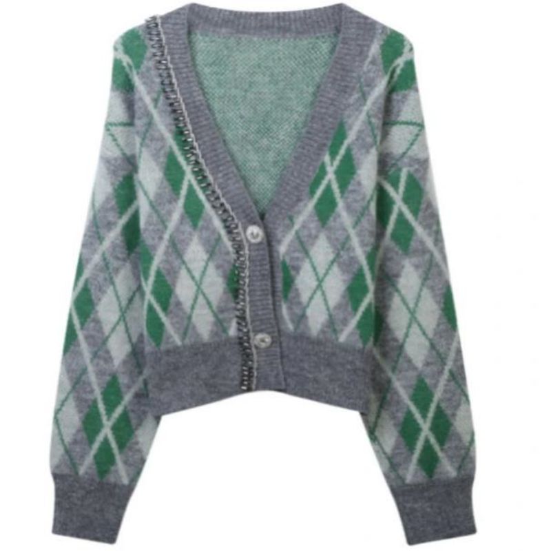 Argyle jacquard tricoté de cardigan mohair chilier les tricots de tricots