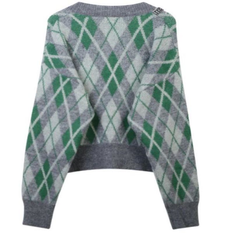 Argyle jacquard tricoté de cardigan mohair chilier les tricots de tricots