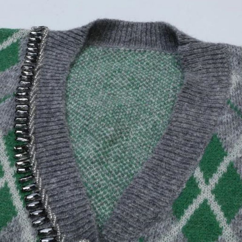 Argyle jacquard tricoté de cardigan mohair chilier les tricots de tricots