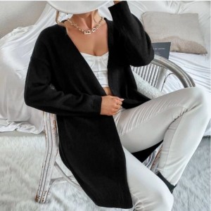 Auteur d\'automne Version de pull lâchenoir quotidien long cardigan tricoté