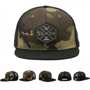 En gros Hip Hop Camo Camo Snapback Mesh Broidered Patch Logo personnalisé 6 panneaux à bord plat plat Capinon et chapeau