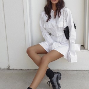 Robe blanche française avec taille et poignets et longs onglets pour les femmes 2023 Nouvelle taille de design et couleur à manches longues à manches longues