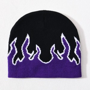 Skul en gros Ski Ski acrylique Chapeau tricoté Hip Hop Cufflé partout sur imprimé Conception personnalisée Logo Unisexe Hiver Jacquard Flame Beanie