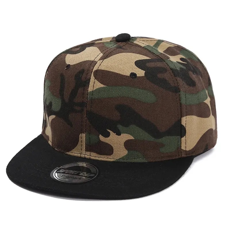 Plaque d'éclairage camo de couleur solide logo personnalisé plat le long des capuchons de baseball hommes et femmes Hip Hop Skateboard Snapback Caps