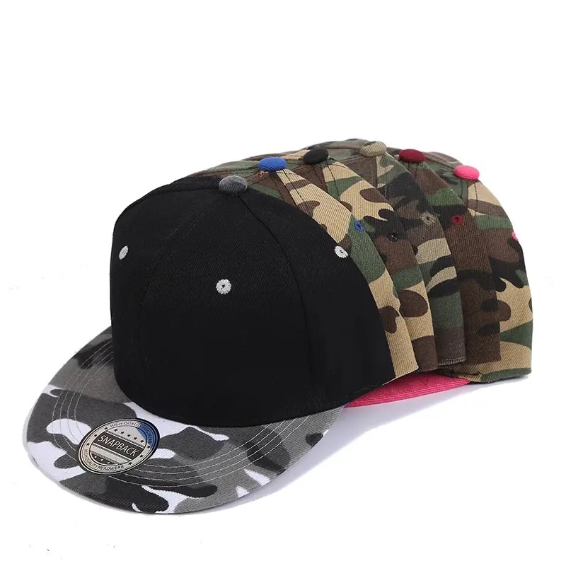 Plaque d'éclairage camo de couleur solide logo personnalisé plat le long des capuchons de baseball hommes et femmes Hip Hop Skateboard Snapback Caps