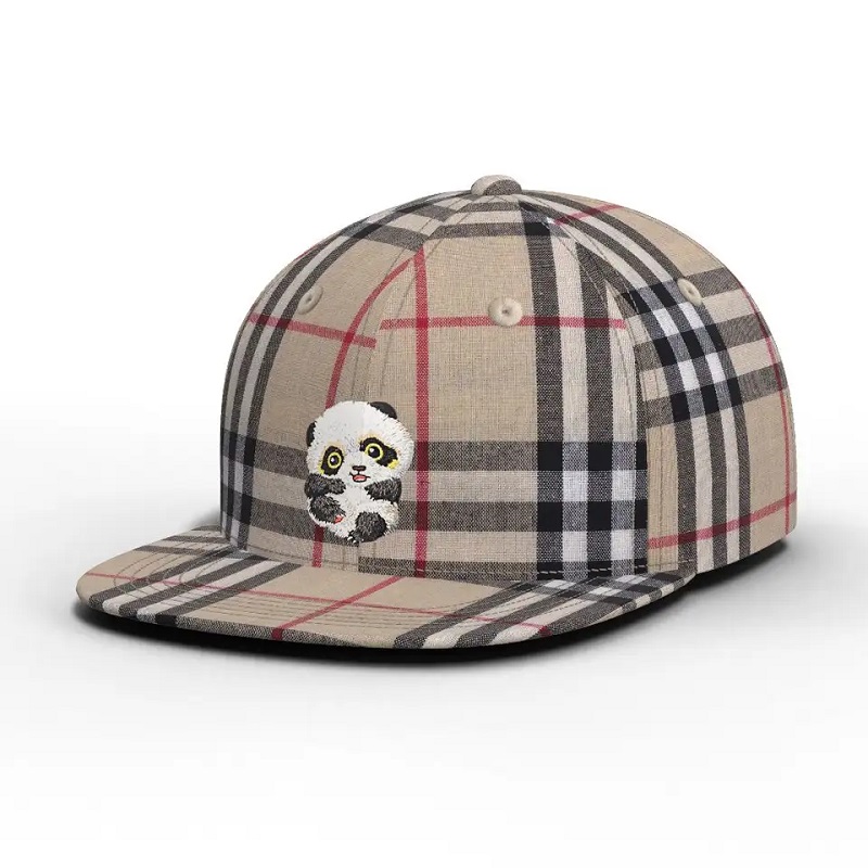 Grossais en gros de haute qualité Carton Panda Panda Casque à carreaux Plaid Plaid Snapback Cap