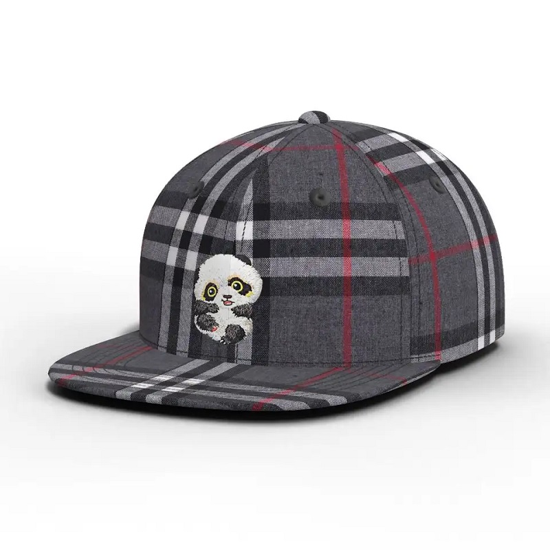 Grossais en gros de haute qualité Carton Panda Panda Casque à carreaux Plaid Plaid Snapback Cap