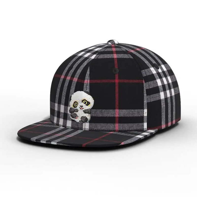 Grossais en gros de haute qualité Carton Panda Panda Casque à carreaux Plaid Plaid Snapback Cap