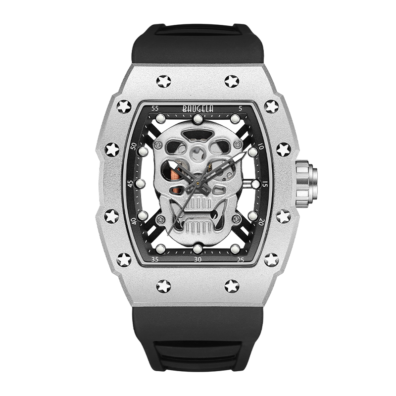 Baogela Skull Tonneau Watch Top Brand Quartz Watchs en acier inoxydable Imperméable Creative Clock Silicone Broupe de poignet Rose 4141