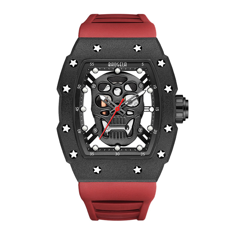 Baogela Skull Tonneau Watch Top Brand Quartz Watchs en acier inoxydable Imperméable Creative Clock Silicone Broupe de poignet Rose 4141