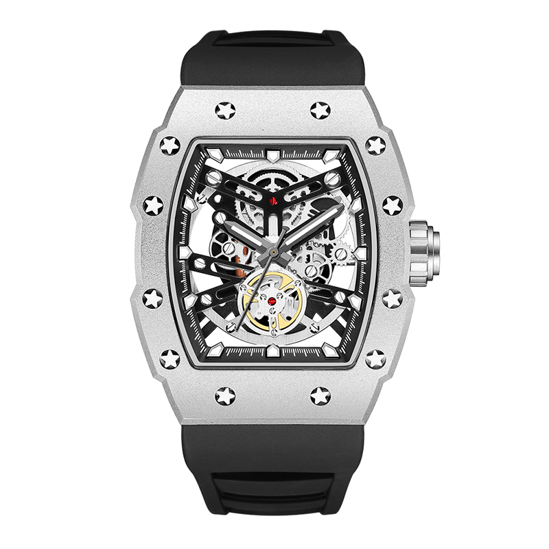 Baogela Top Brand Luxury Mens Watches Sport Sport en acier inoxydable Tonneau Dial Military Sport Wristwatch Silicone Strap Dropship 4149
