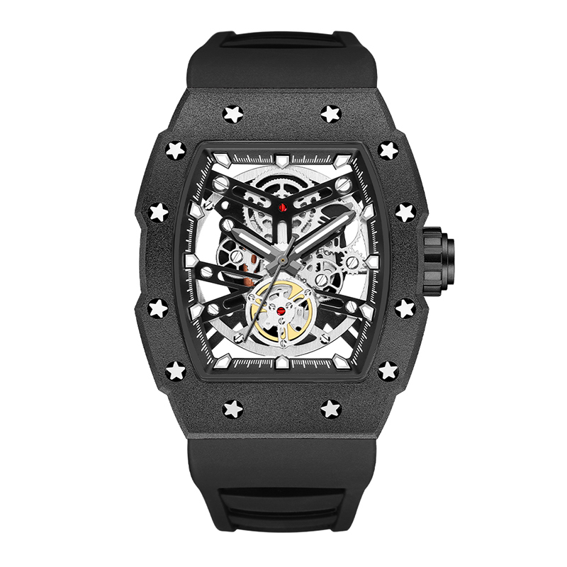 Baogela Top Brand Luxury Mens Watches Sport Sport en acier inoxydable Tonneau Dial Military Sport Wristwatch Silicone Strap Dropship 4149